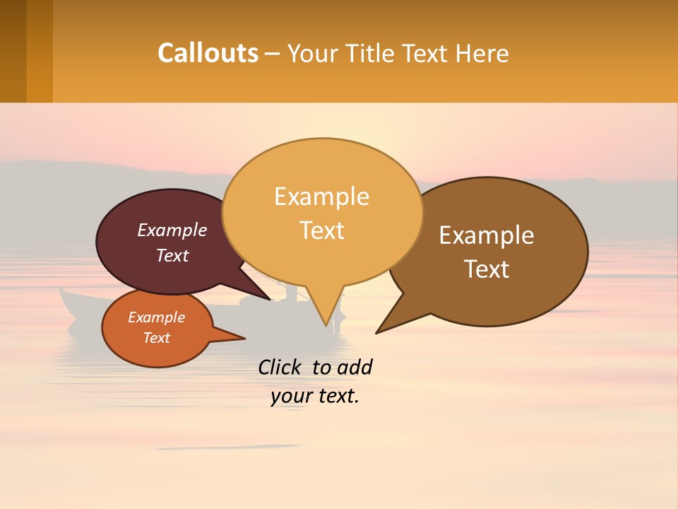 A Boat Floating On Top Of A Lake At Sunset PowerPoint Template