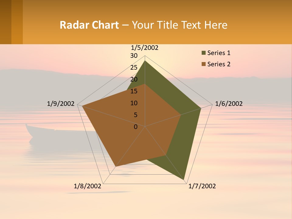 A Boat Floating On Top Of A Lake At Sunset PowerPoint Template