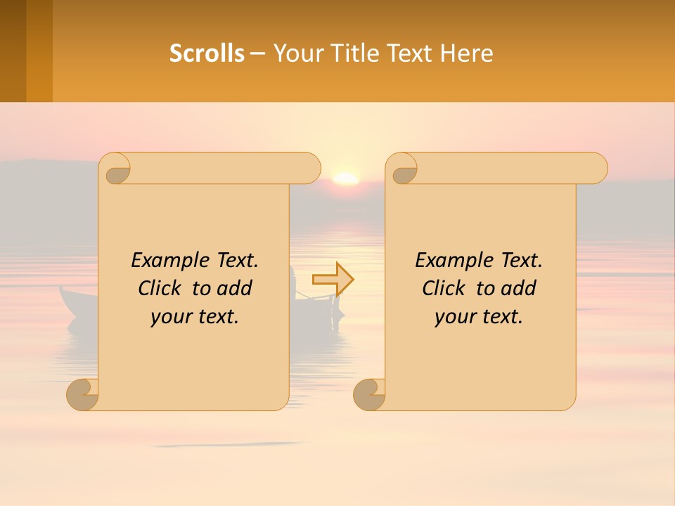 A Boat Floating On Top Of A Lake At Sunset PowerPoint Template