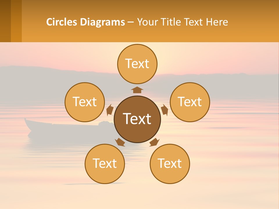 A Boat Floating On Top Of A Lake At Sunset PowerPoint Template