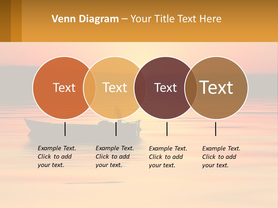 A Boat Floating On Top Of A Lake At Sunset PowerPoint Template