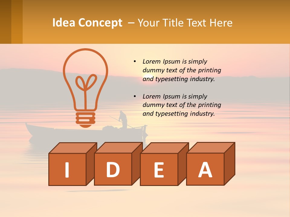 A Boat Floating On Top Of A Lake At Sunset PowerPoint Template