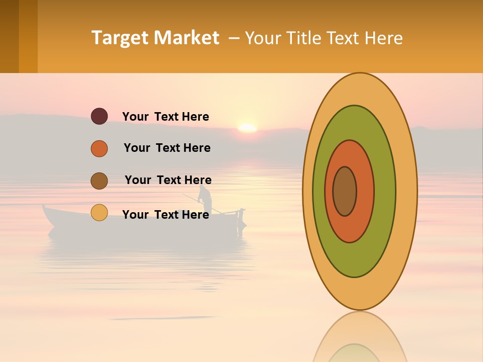 A Boat Floating On Top Of A Lake At Sunset PowerPoint Template