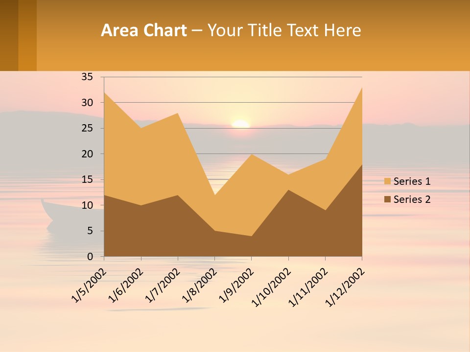 A Boat Floating On Top Of A Lake At Sunset PowerPoint Template