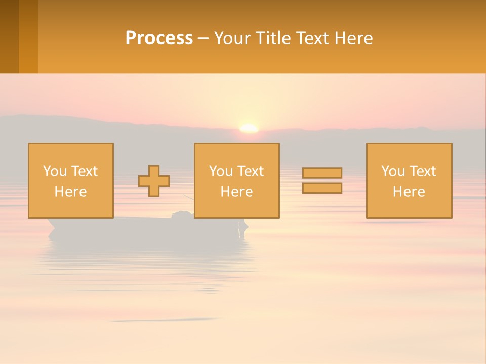 A Boat Floating On Top Of A Lake At Sunset PowerPoint Template