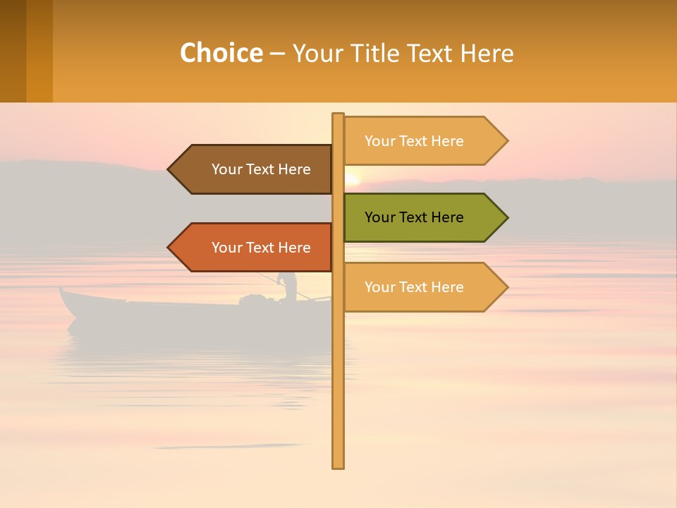 A Boat Floating On Top Of A Lake At Sunset PowerPoint Template