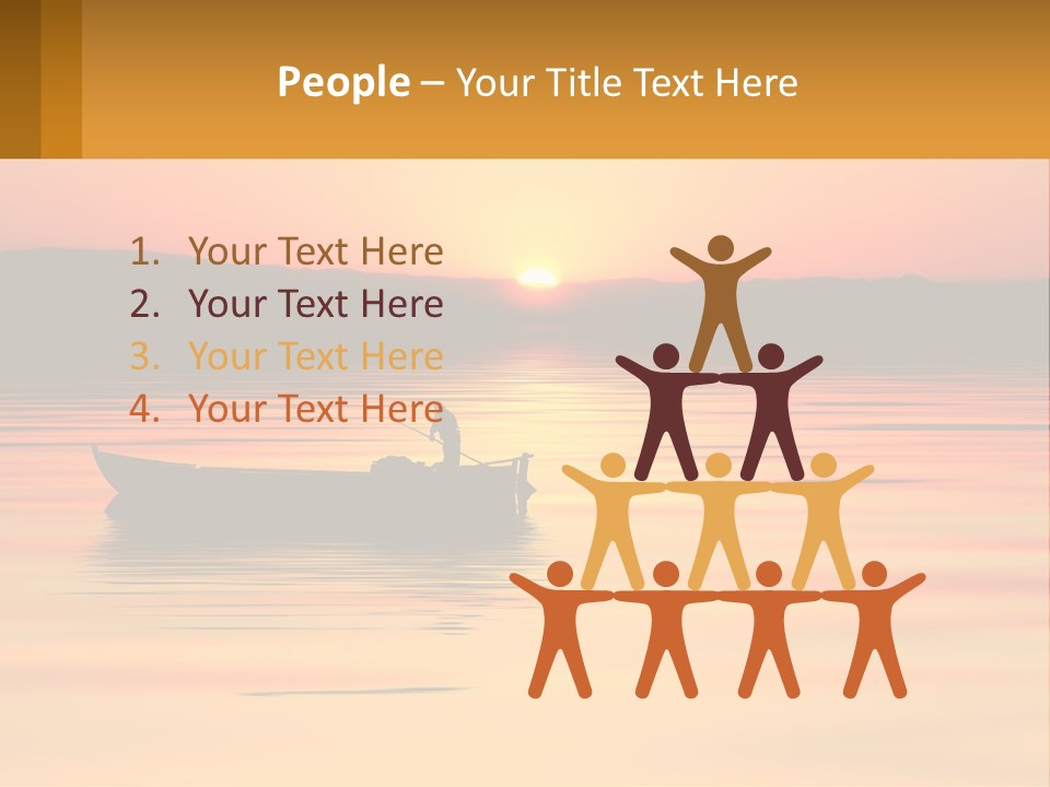 A Boat Floating On Top Of A Lake At Sunset PowerPoint Template