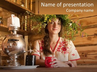 A Woman Sitting At A Table With A Cup Of Coffee PowerPoint Template