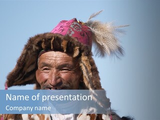 A Man Wearing A Hat With Feathers On It PowerPoint Template