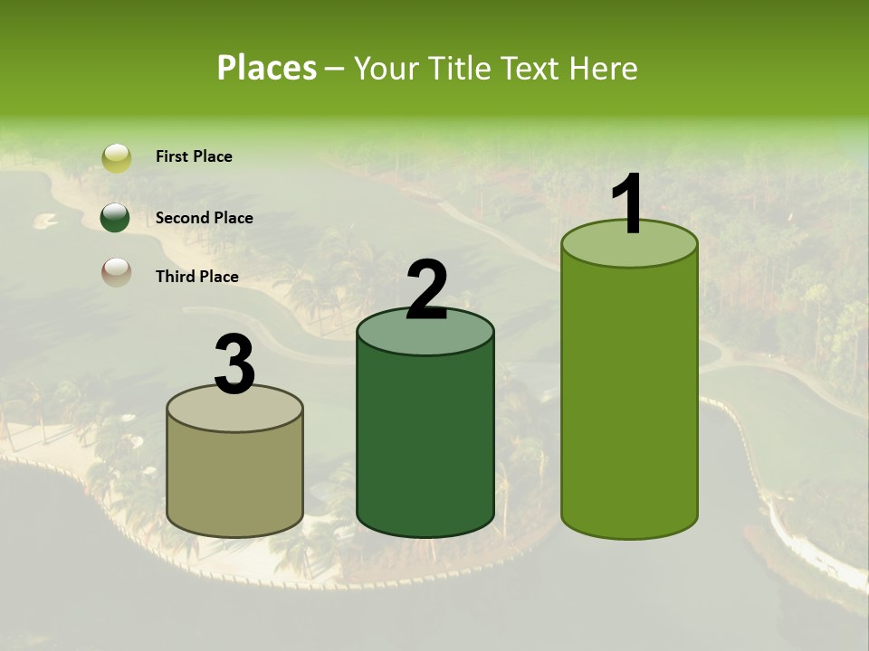 An Aerial View Of A Golf Course With Water And Palm Trees PowerPoint Template