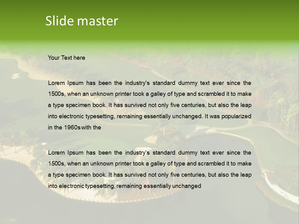 An Aerial View Of A Golf Course With Water And Palm Trees PowerPoint Template