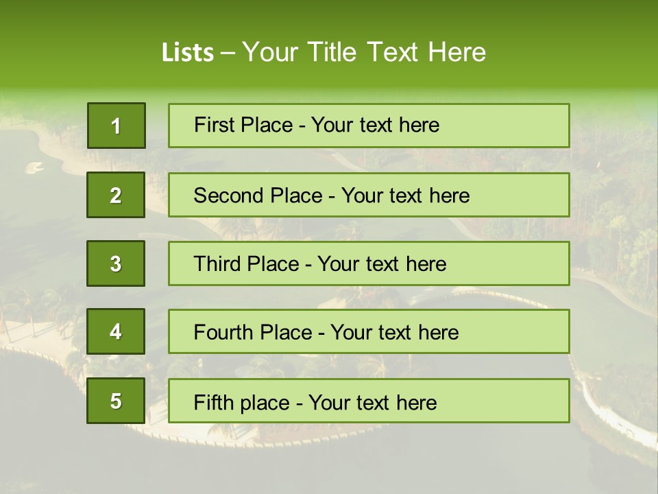 An Aerial View Of A Golf Course With Water And Palm Trees PowerPoint Template