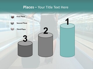 A Woman With A Suitcase Is Walking Down The Escalator PowerPoint Template