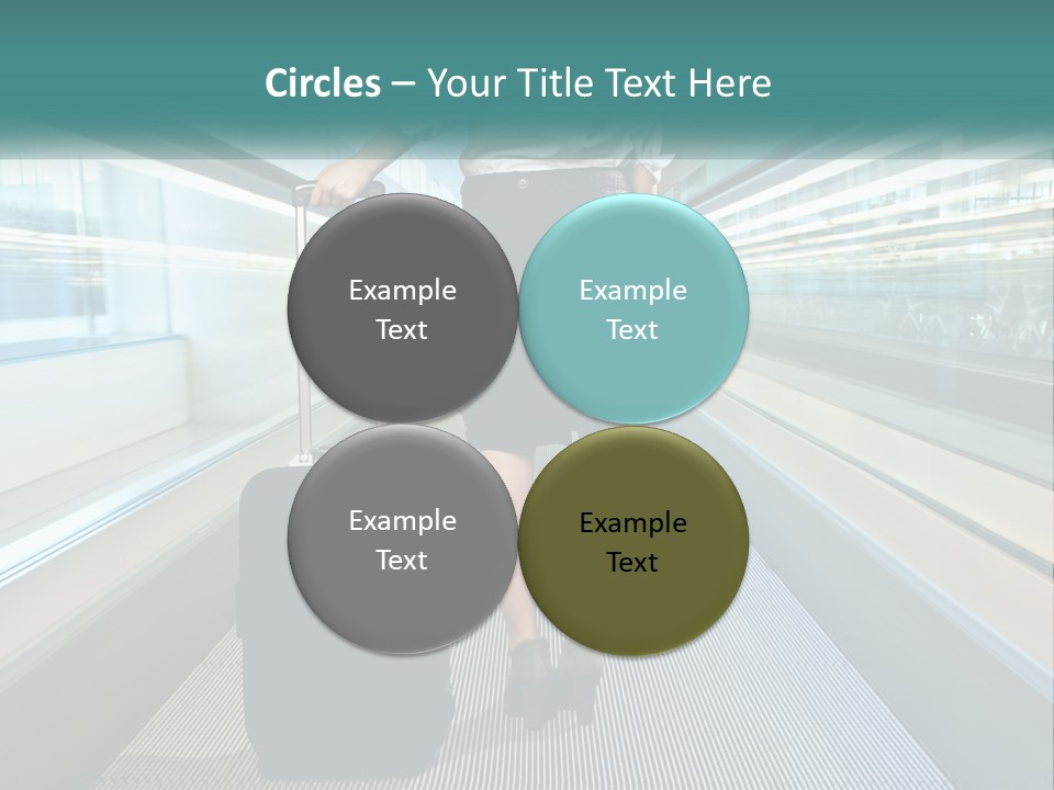 A Woman With A Suitcase Is Walking Down The Escalator PowerPoint Template