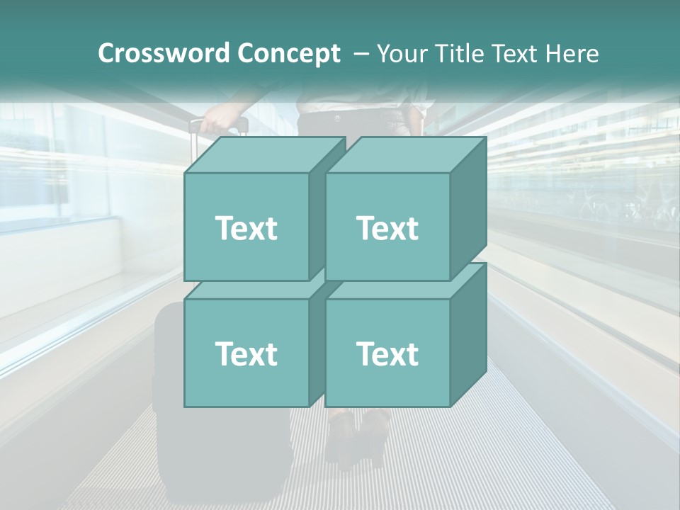 A Woman With A Suitcase Is Walking Down The Escalator PowerPoint Template