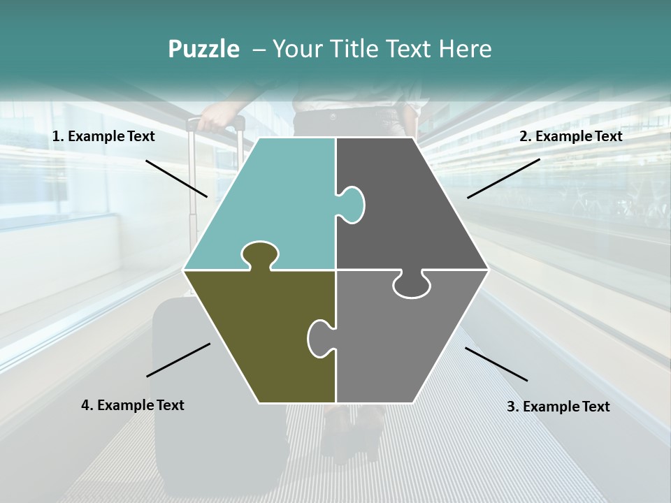 A Woman With A Suitcase Is Walking Down The Escalator PowerPoint Template