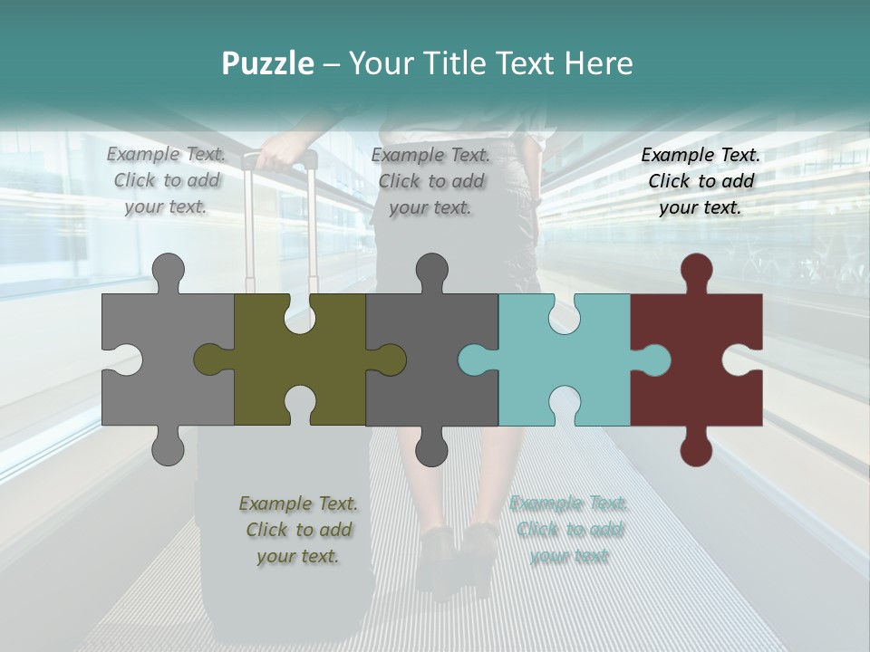 A Woman With A Suitcase Is Walking Down The Escalator PowerPoint Template