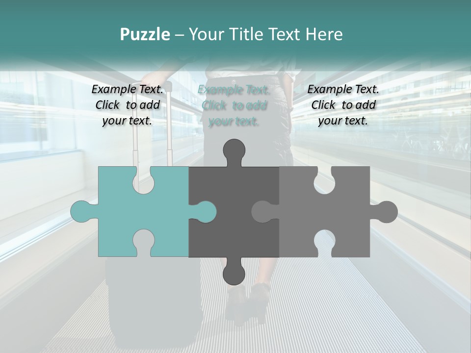 A Woman With A Suitcase Is Walking Down The Escalator PowerPoint Template