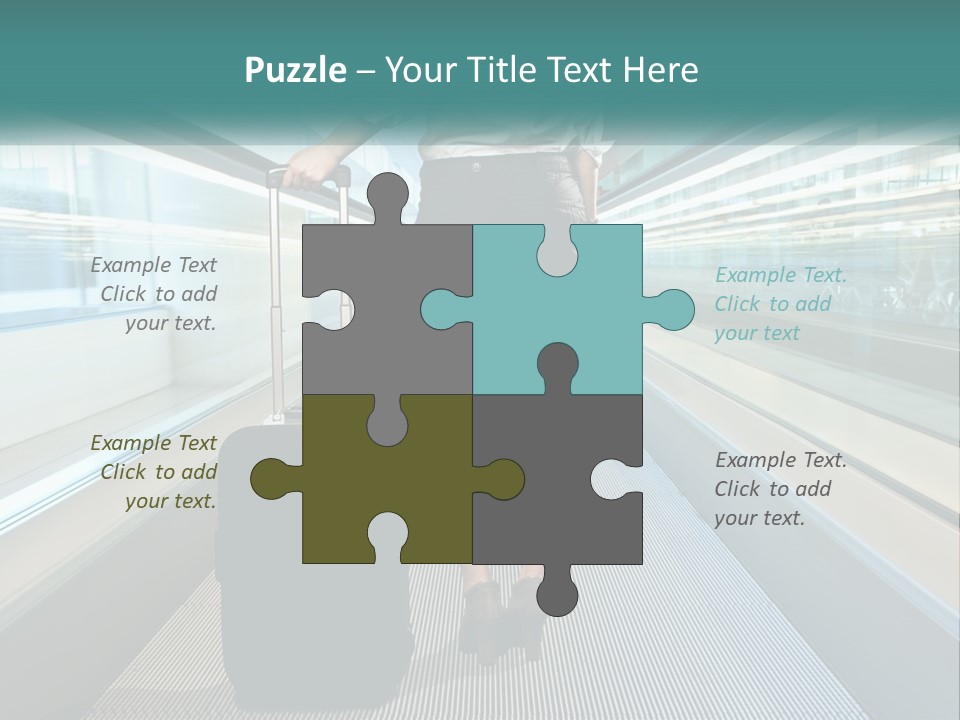 A Woman With A Suitcase Is Walking Down The Escalator PowerPoint Template