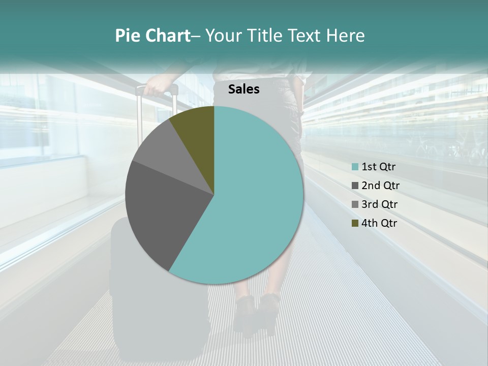 A Woman With A Suitcase Is Walking Down The Escalator PowerPoint Template