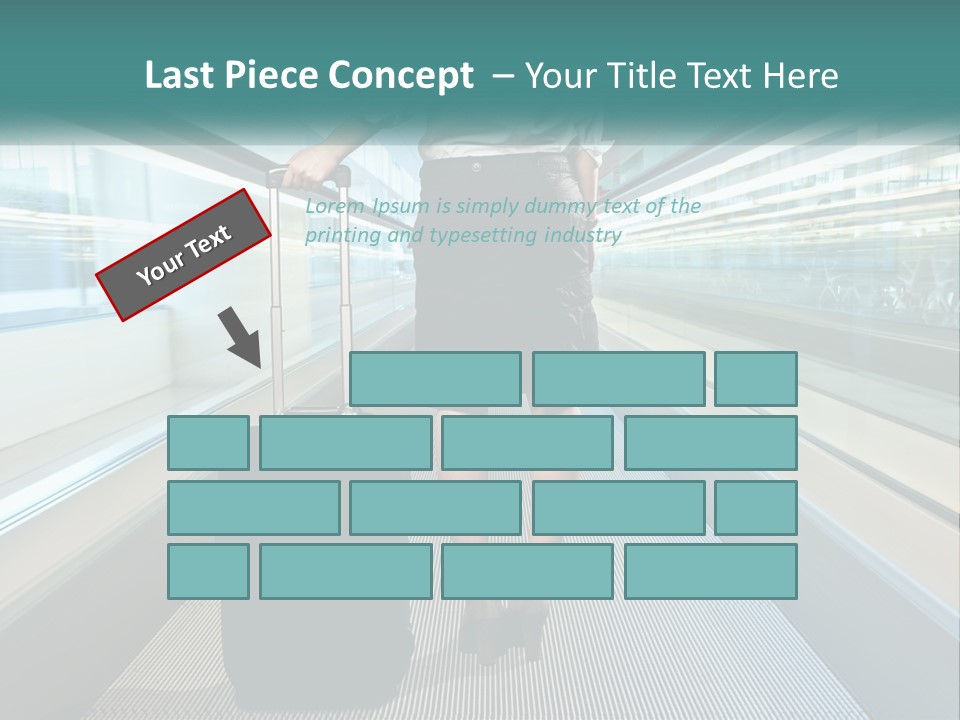 A Woman With A Suitcase Is Walking Down The Escalator PowerPoint Template