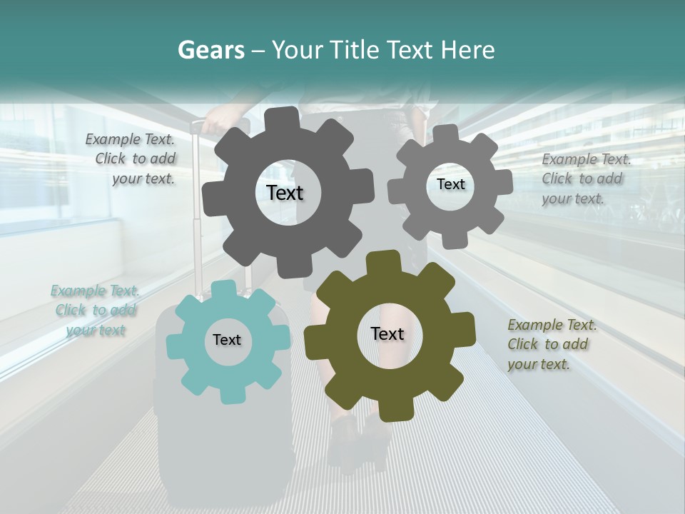 A Woman With A Suitcase Is Walking Down The Escalator PowerPoint Template