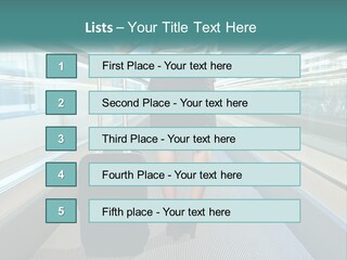 A Woman With A Suitcase Is Walking Down The Escalator PowerPoint Template