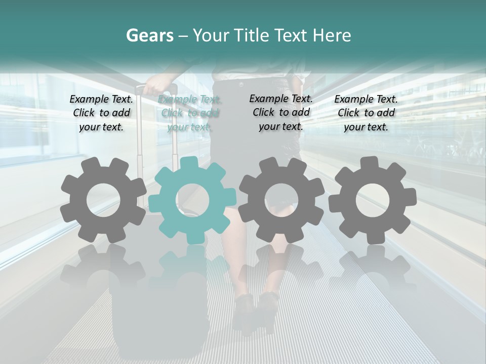 A Woman With A Suitcase Is Walking Down The Escalator PowerPoint Template