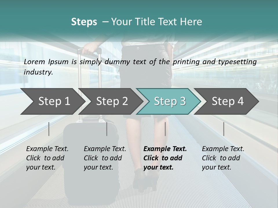 A Woman With A Suitcase Is Walking Down The Escalator PowerPoint Template