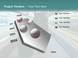 A Woman With A Suitcase Is Walking Down The Escalator PowerPoint Template