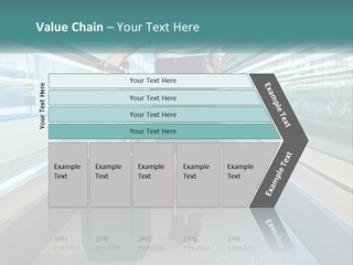 A Woman With A Suitcase Is Walking Down The Escalator PowerPoint Template