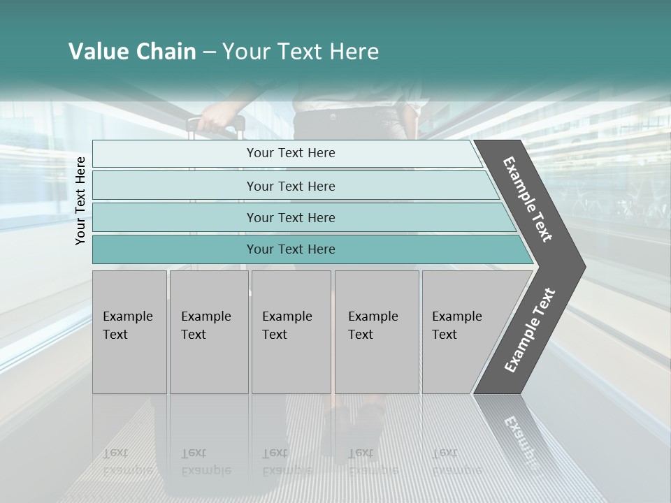 A Woman With A Suitcase Is Walking Down The Escalator PowerPoint Template