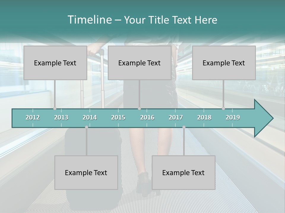 A Woman With A Suitcase Is Walking Down The Escalator PowerPoint Template