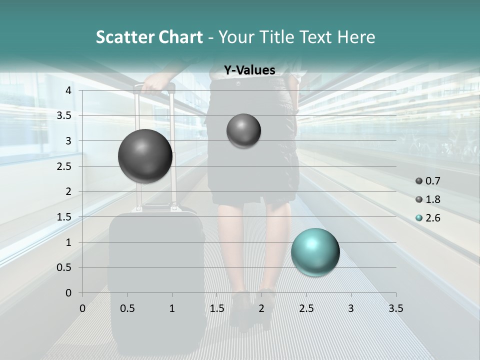 A Woman With A Suitcase Is Walking Down The Escalator PowerPoint Template