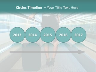 A Woman With A Suitcase Is Walking Down The Escalator PowerPoint Template