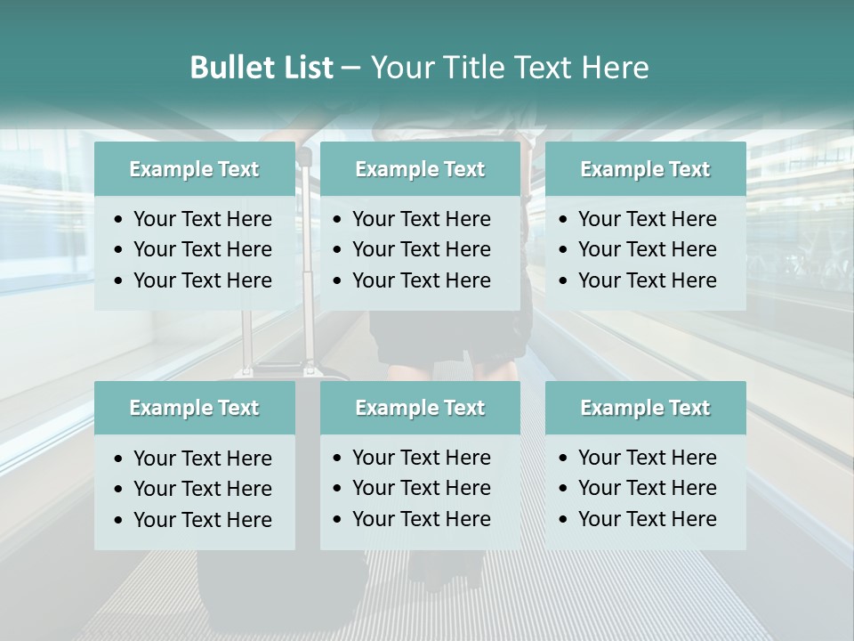 A Woman With A Suitcase Is Walking Down The Escalator PowerPoint Template