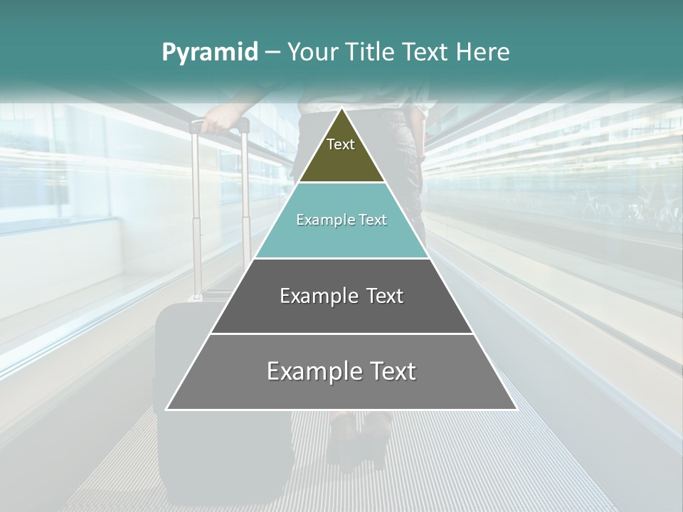A Woman With A Suitcase Is Walking Down The Escalator PowerPoint Template