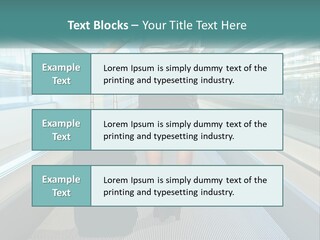 A Woman With A Suitcase Is Walking Down The Escalator PowerPoint Template