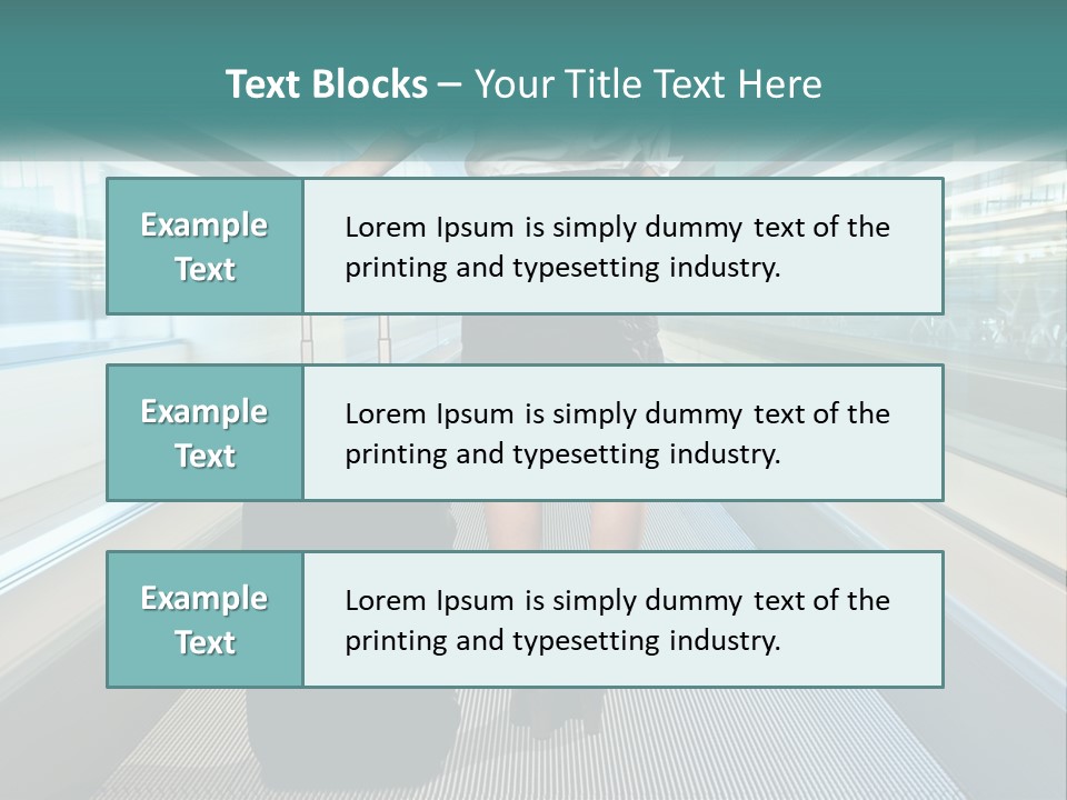A Woman With A Suitcase Is Walking Down The Escalator PowerPoint Template