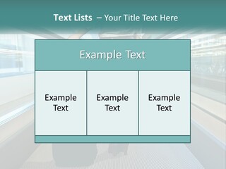 A Woman With A Suitcase Is Walking Down The Escalator PowerPoint Template