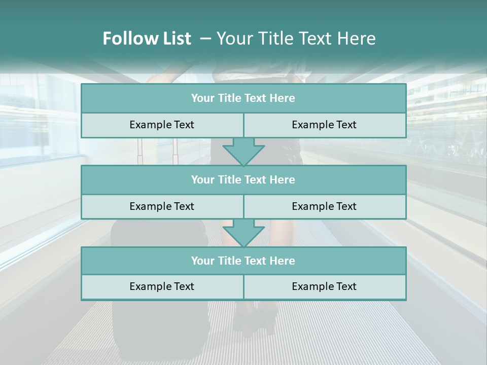 A Woman With A Suitcase Is Walking Down The Escalator PowerPoint Template