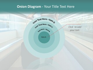 A Woman With A Suitcase Is Walking Down The Escalator PowerPoint Template