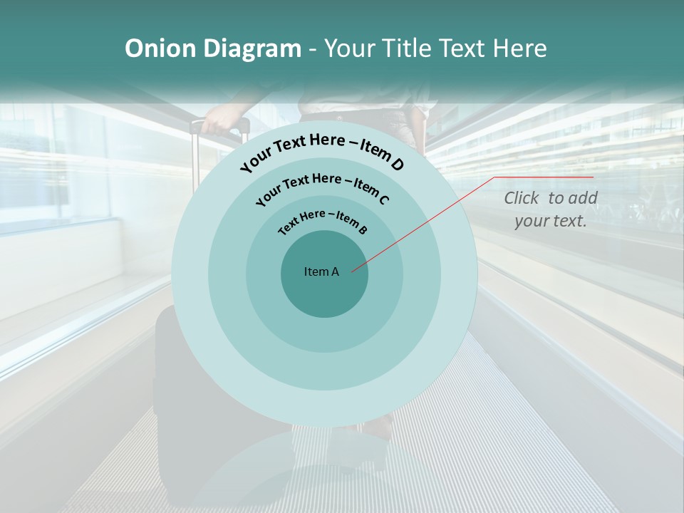 A Woman With A Suitcase Is Walking Down The Escalator PowerPoint Template