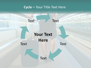 A Woman With A Suitcase Is Walking Down The Escalator PowerPoint Template