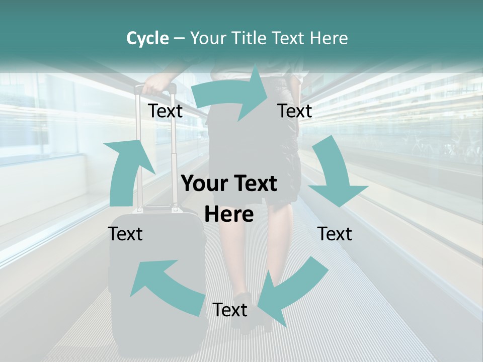 A Woman With A Suitcase Is Walking Down The Escalator PowerPoint Template