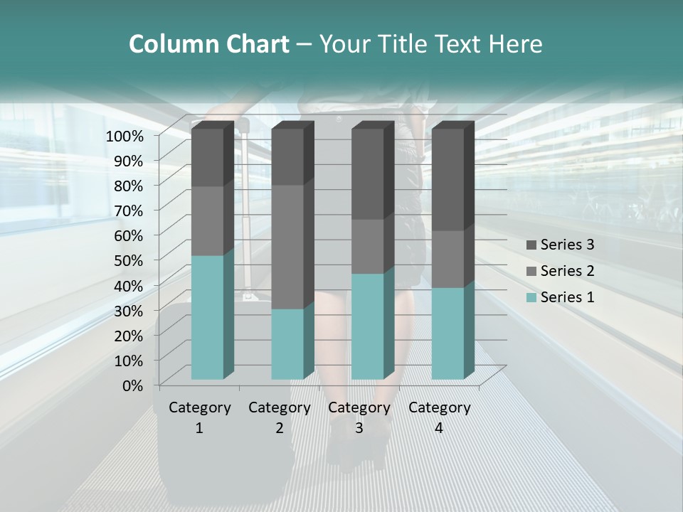 A Woman With A Suitcase Is Walking Down The Escalator PowerPoint Template