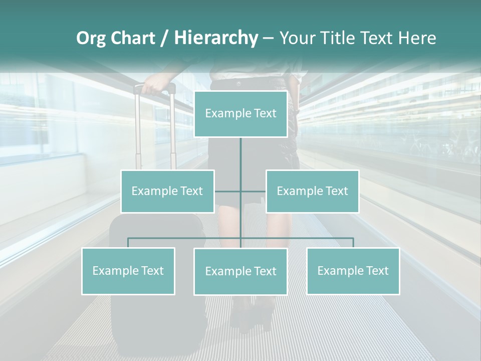 A Woman With A Suitcase Is Walking Down The Escalator PowerPoint Template
