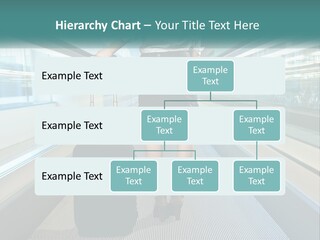 A Woman With A Suitcase Is Walking Down The Escalator PowerPoint Template