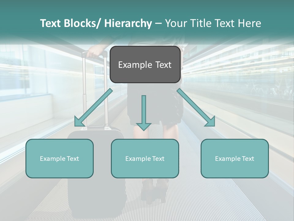 A Woman With A Suitcase Is Walking Down The Escalator PowerPoint Template