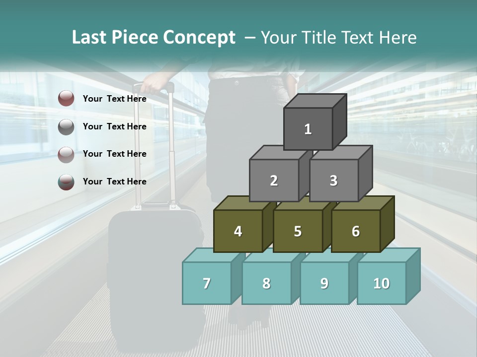 A Woman With A Suitcase Is Walking Down The Escalator PowerPoint Template